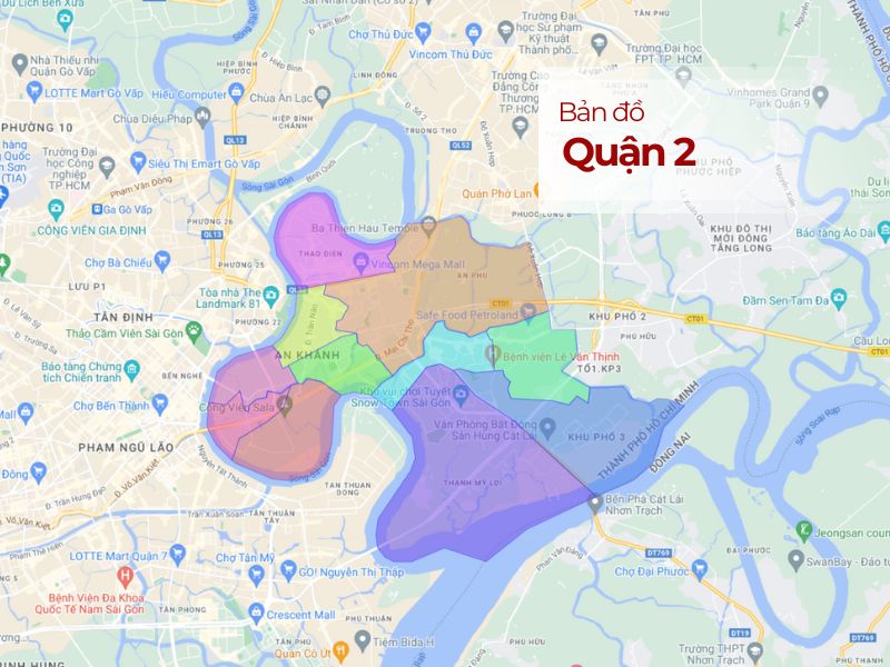 Bản đồ Quận 2 TP.HCM: Phân chia hành chính & Vị trí các Phường